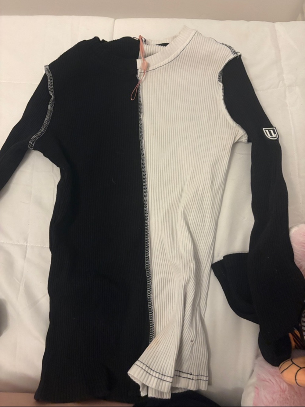 Two-Tone Black and White Ribbed Long Sleeve Top